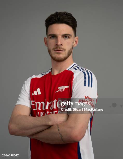 Declan Rice of Arsenal at Sobha Realty Training Centre on August 13, 2024 in London Colney, England.