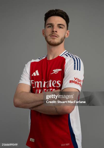 Declan Rice of Arsenal at Sobha Realty Training Centre on August 13, 2024 in London Colney, England.