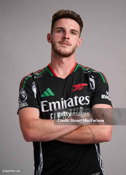 Declan Rice of Arsenal at Sobha Realty Training Centre on August 13, 2024 in London Colney, England.