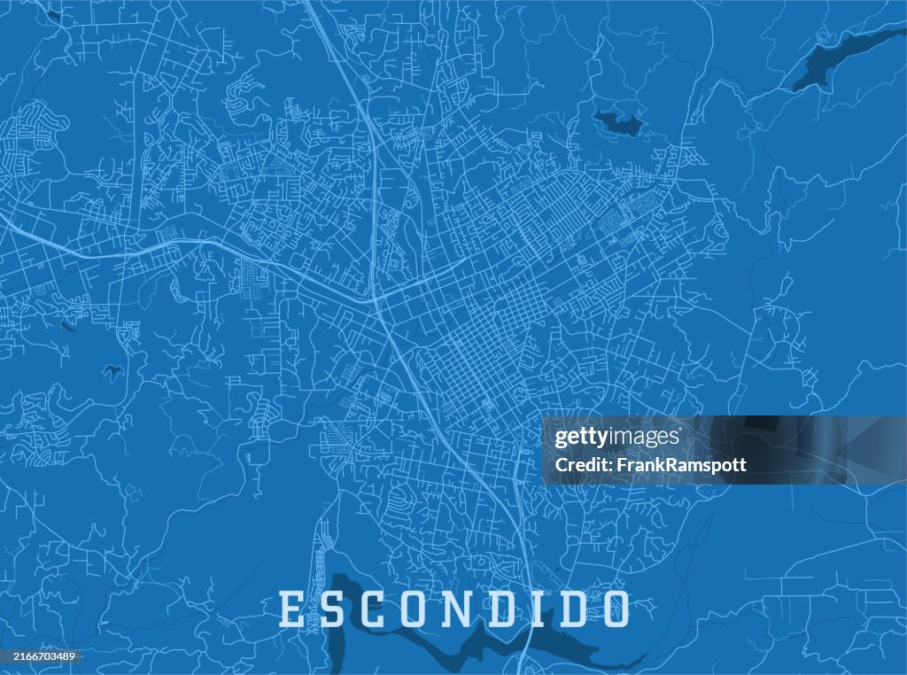 Escondido CA City Vector Road Map Blue Horizontal