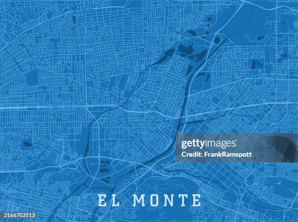 el monte ca city vector road map blue horizontal - san gabriel valley california stock illustrations