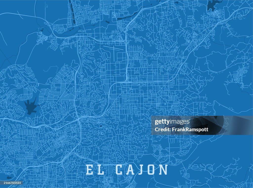 El Cajon CA City Vector Road Map Blue Horizontal