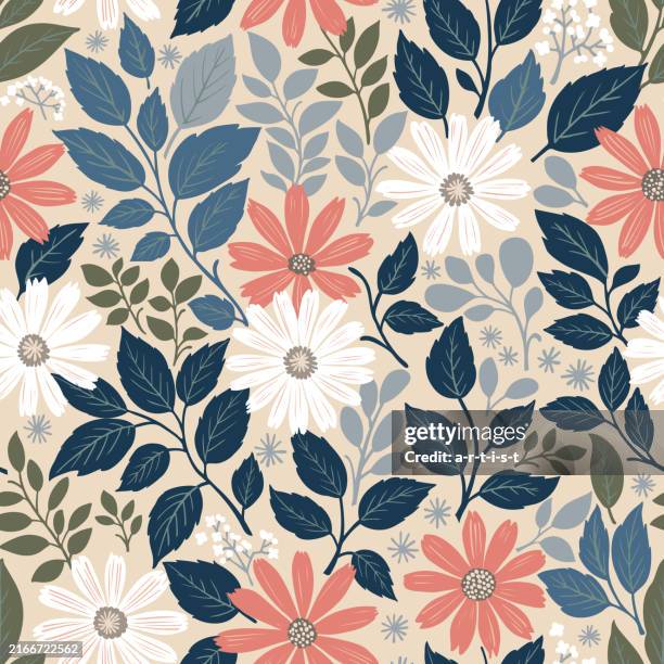 ilustraciones, imágenes clip art, dibujos animados e iconos de stock de estampado floral. antecedentes con palnts. papel tapiz. - diseño floral