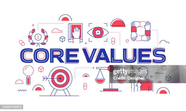 core values related banner design for web page, headline, brochure, annual report and book cover - technology driven processes stock illustrations