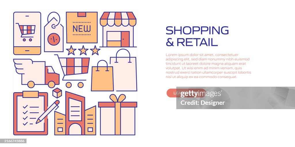 Retail Banner Examples Shopping And Retail Related Line Style Banner Design For Web Page ...