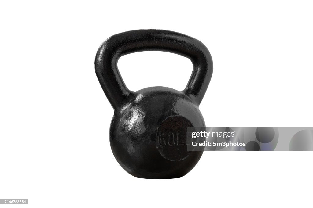 Kettlebell dumbbell exercise equipment on white background with copy space
