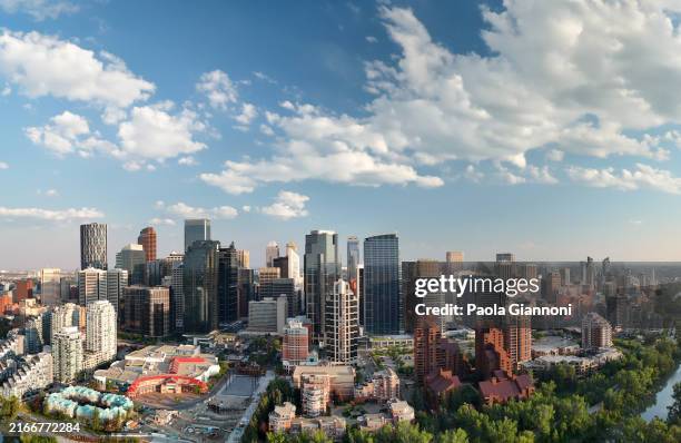 panoramic aerial view of calgary at sunset, alberta - canada - calgary stock pictures, royalty-free photos & images