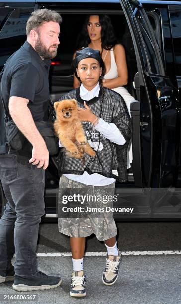North West and Kim Kardashian are seen in Midtown Manhattan on August 14, 2024 in New York City.