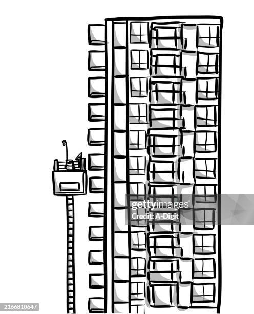 buildinginconstructionelevatorsketch - office elevator stock illustrations