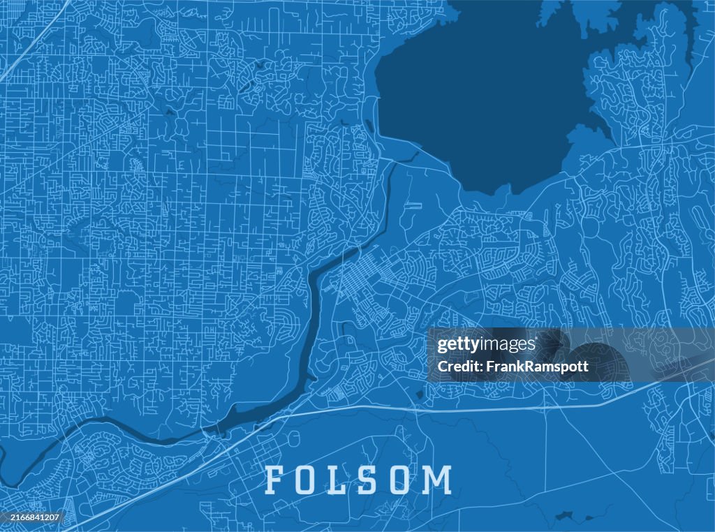 Folsom CA City Vector Road Map Blue Horizontal
