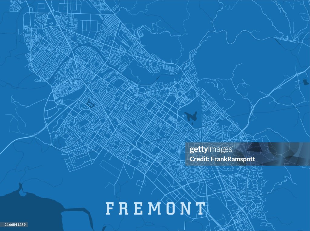 Fremont CA City Vector Road Map Blue Horizontal