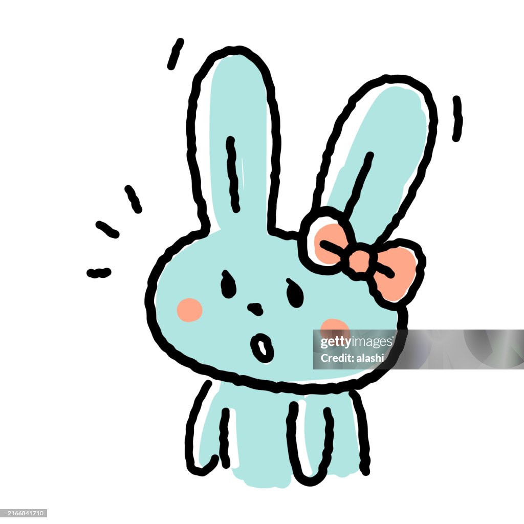 Lindo dibujo lineal de conejo hembra: alerta y encontrar algo