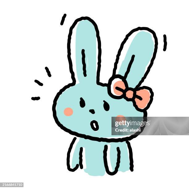 cute female rabbit line drawing: alertness and finding something - year of the rabbit stock illustrations