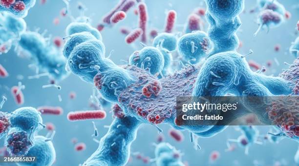 las células de virus 3d que atacan una hebra de adn - biochip equipo de laboratorio fotografías e imágenes de stock