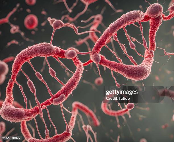 células del virus 3d atacando una cadena de adn - biochip equipo de laboratorio fotografías e imágenes de stock