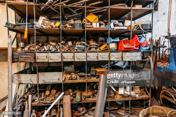 tool boxes inside a metal workshop - cutting through clutter stock pictures, royalty-free photos & images
