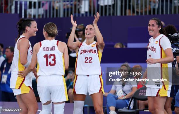Sandra Ygueravide of Spain, Gracia Alonso of Spain, Juana Cailion of Spain and Vega Gimeno of Spain Celebrate the victory during the Women's 3x3...