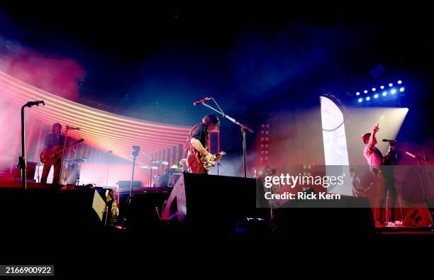 Nathan Followill, Matthew Followill, Jared Followill, and Caleb Followill of Kings of Leon performs onstage for the Can We Please Have Fun Tour...