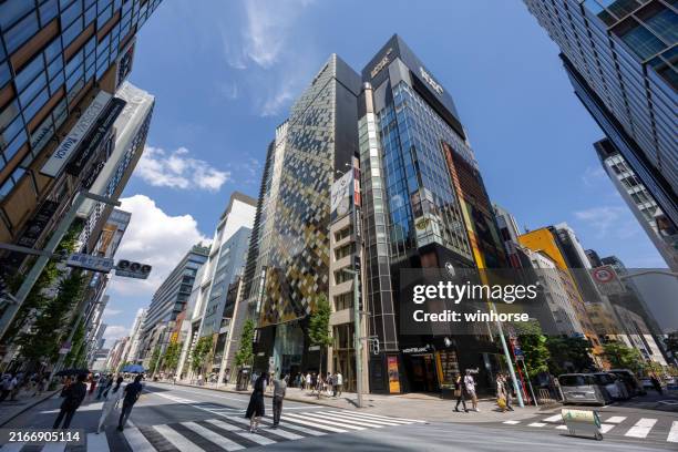 ginza’s pedestrian paradise in tokyo, japan - ginza stock pictures, royalty-free photos & images