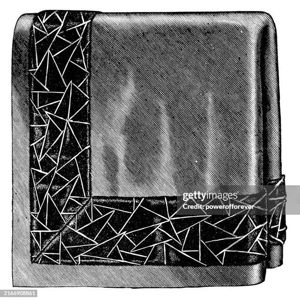 victorian velvet table cloth with geometric pattern border - 19th century - victorian border stock illustrations