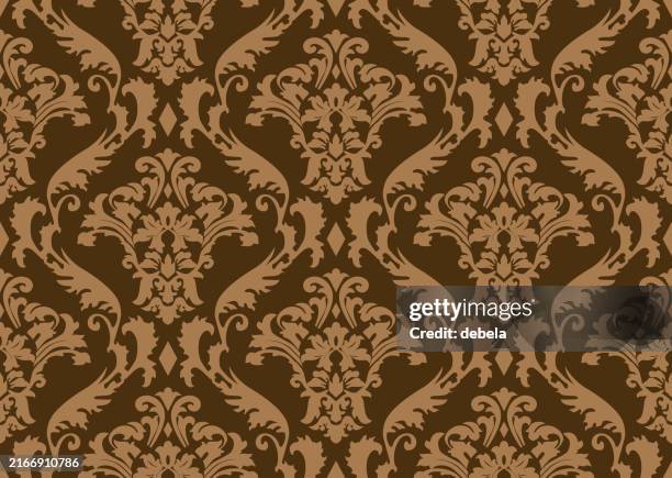 brown victorian damask luxury decorative fabric pattern - baroque style stock illustrations
