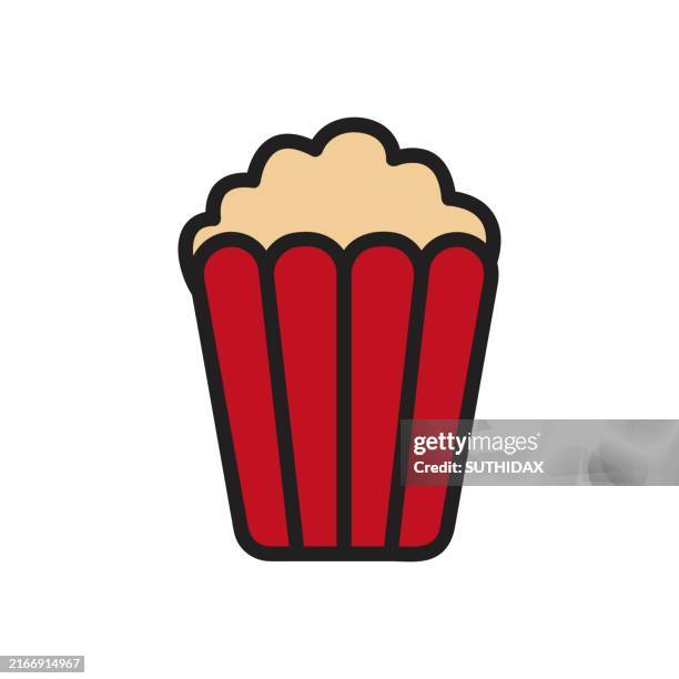illustrations, cliparts, dessins animés et icônes de illustration d’un seau rouge rempli de pop-corn coloré avec une bordure - pop corn box