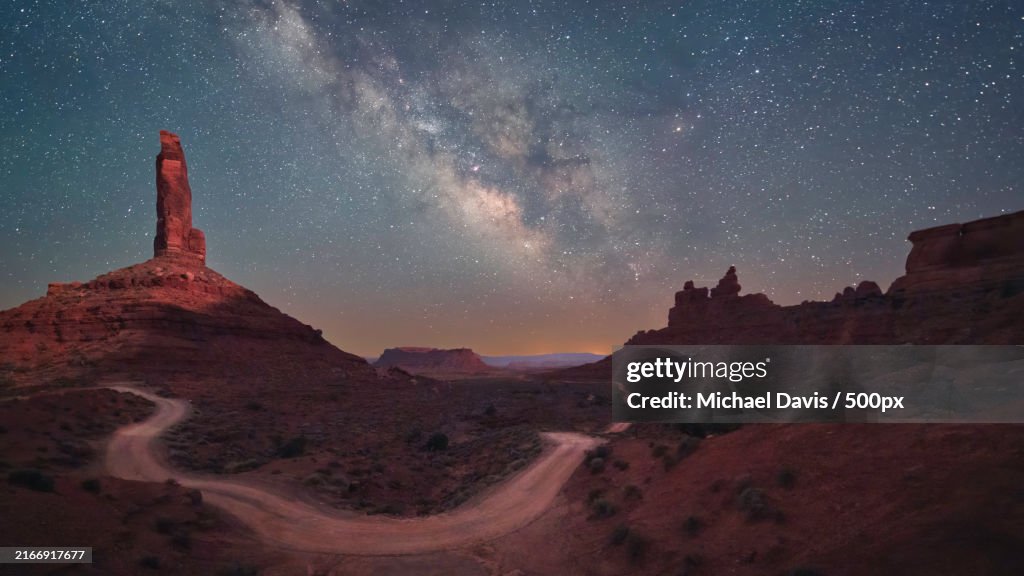 Scenic view of rock formation against sky at night,Utah,United States,USA