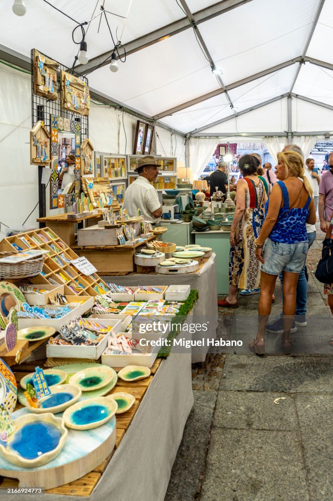 Craft fair in the old quarter of Salamanca ,next to the cathedral ,Salamanca - Spain