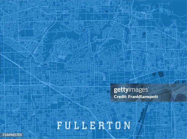 fullerton ca city vektor straßenkarte blau horizontal - fullerton stock-grafiken, -clipart, -cartoons und -symbole