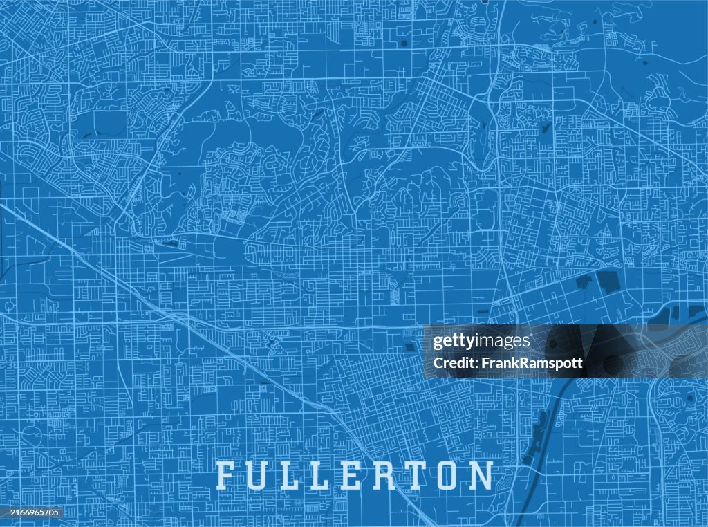 Fullerton CA City Vector Road Map Blue Horizontal