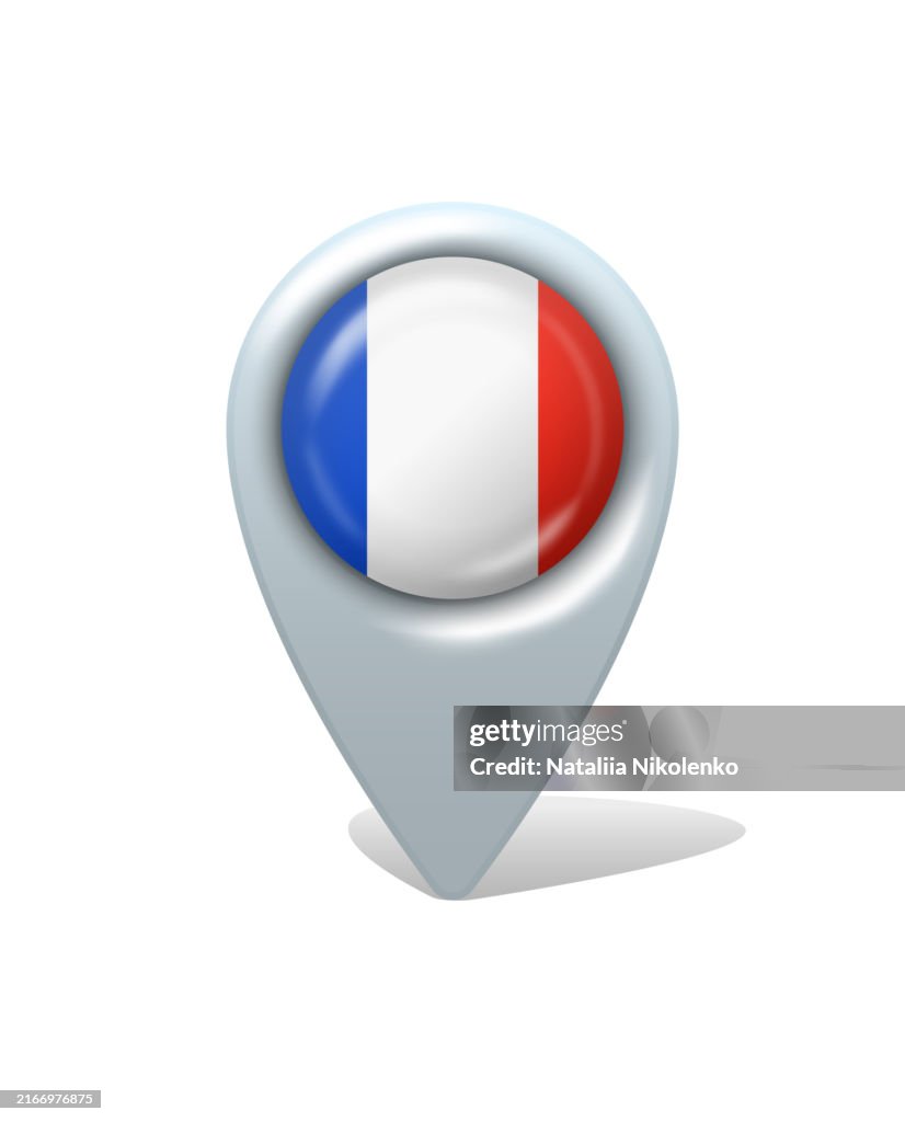 France - Round pin. Vector glossy icon with the flag of the country.