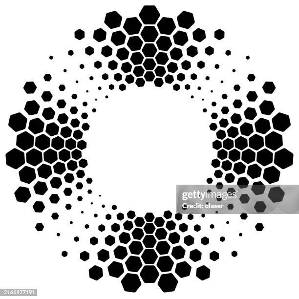 hexagons in fourfold round pattern around copy-space - four circles stock illustrations
