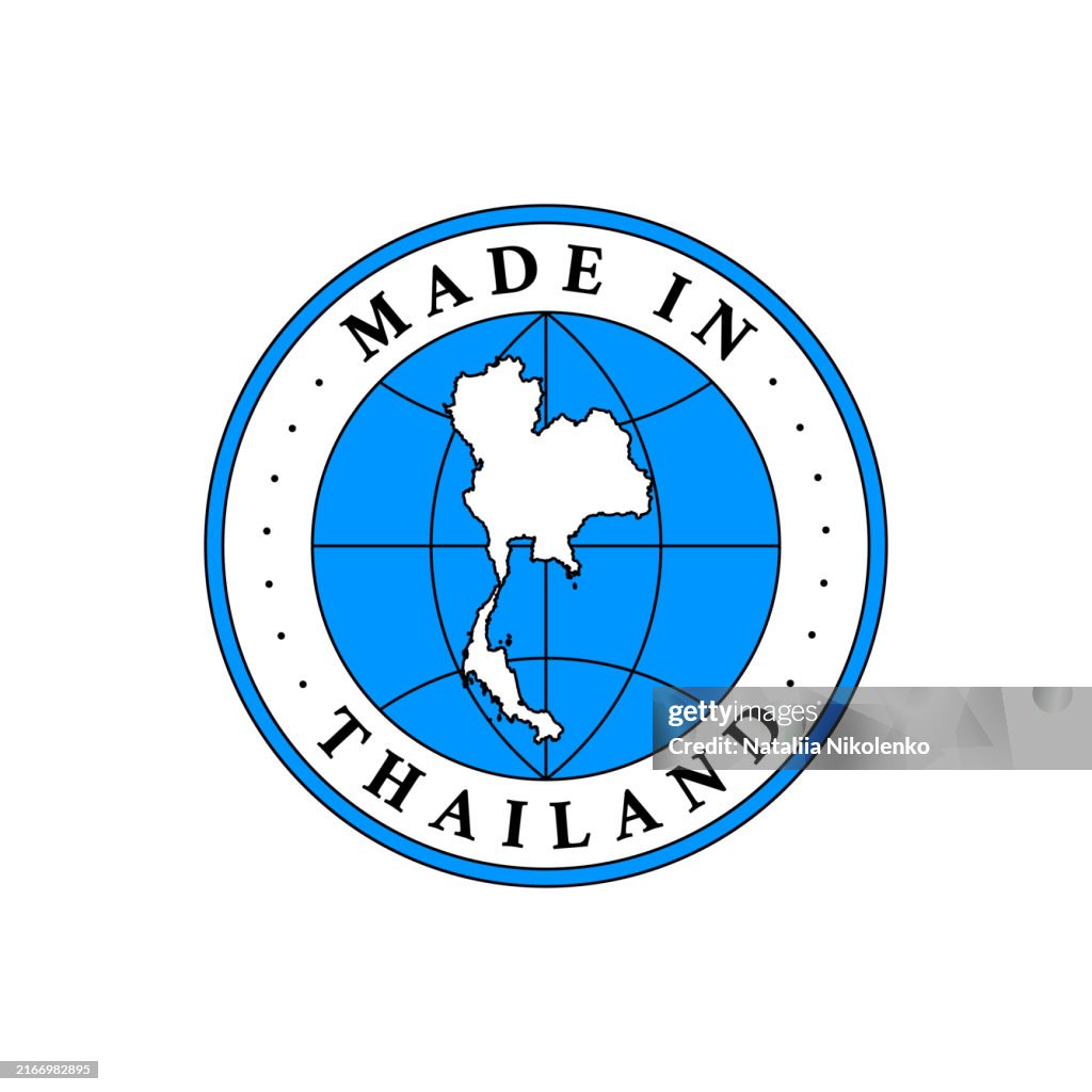 Made in Thailand label, product emblem on white isolated background.