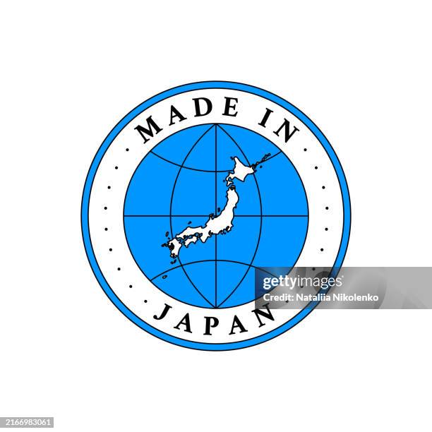 made in japan label, product emblem on white isolated background. - tokyo shopping stock illustrations