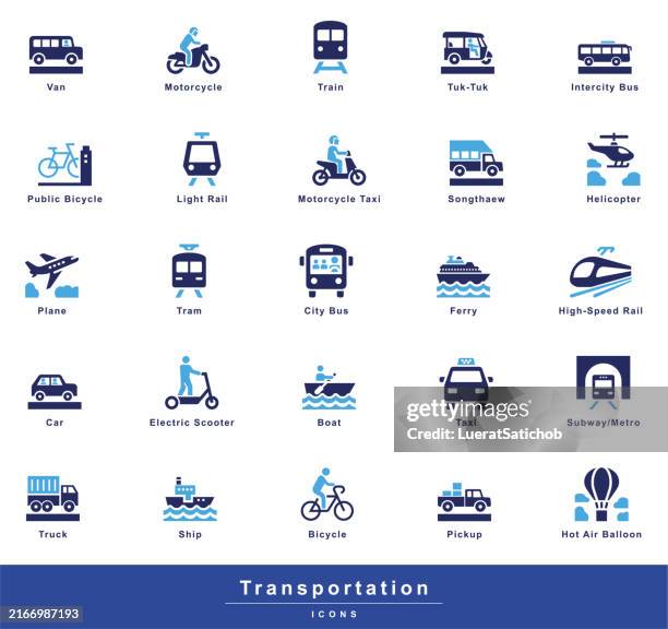 ilustrações de stock, clip art, desenhos animados e ícones de transportation glyph icons. public transport is popular around the world, subway, metro, city bus, tram, light rail, high-speed rail, taxi, ferry, intercity bus, motorcycle, car, truck, bicycle, ship - comboio de metropolitano