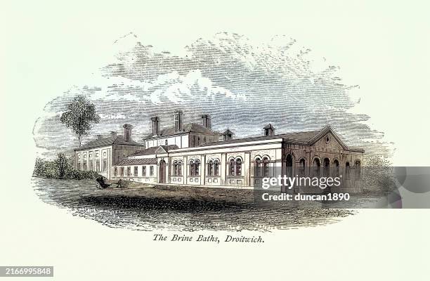history of english architecture, brine baths at droitwich spa, worcestershire, england 19th century - worcestershire stock illustrations
