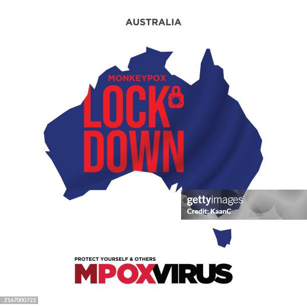australia concept. monkeypox virus lockdown concept vector stock illustration. - australia lockdown stock illustrations