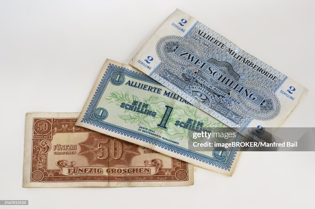Banknotes, Austrian schillings and groschen, Allied military authority 1944