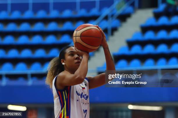 Aguehil Fajardo of Team Venezuela shoots a free throw during the match against Team Mali as part of the Mexico 2024 FIBA Women's Basketball World Cup...