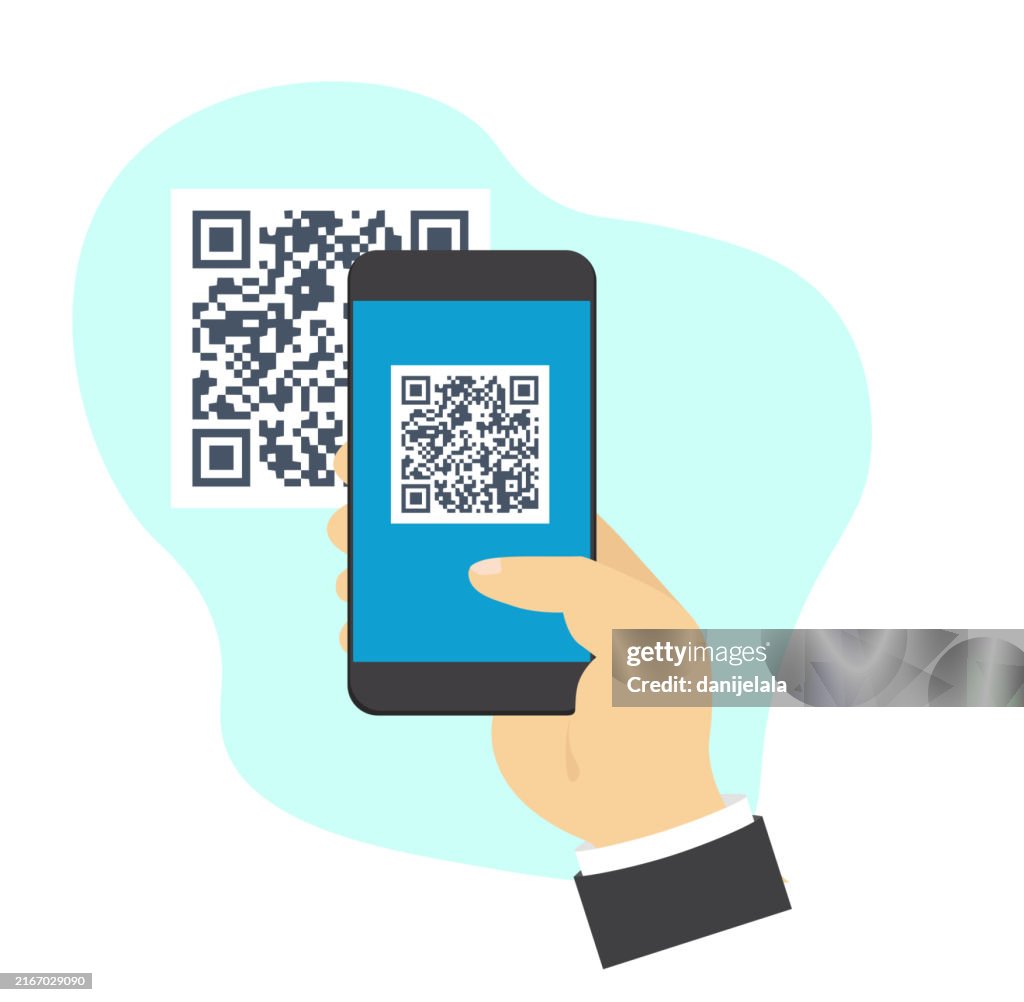 Hand Holding Mobile Phone And Scanning Qr Code High-Res Vector Graphic ...