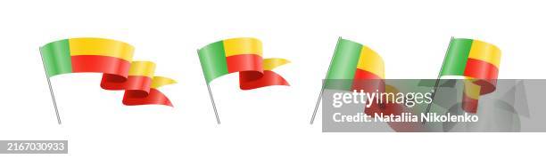 benin - set of waving flags. bright vector illustration - white flag stock illustrations