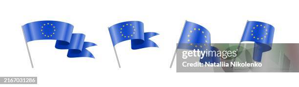 european union - set of waving flags. bright vector illustration - collect icon stock illustrations