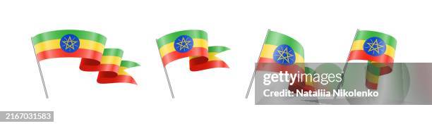 ethiopia - set of waving flags. bright vector illustration - white flag stock illustrations