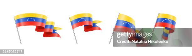 ilustraciones, imágenes clip art, dibujos animados e iconos de stock de venezuela - conjunto de banderas ondeando. ilustración vectorial brillante - bandera venezuela