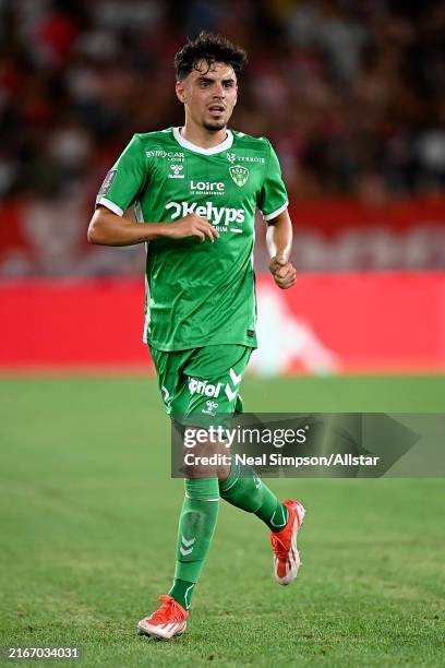 Mathieu Cafaro of Saint-Etienne running during the Ligue 1 match between AS Monaco and AS Saint-Etienne at Stade Louis II on August 17, 2024 in...