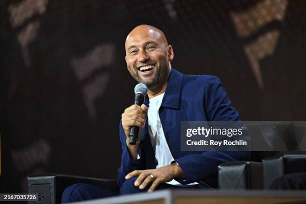 Derek Jeter speaks onstage at the Fanatics Fest NYC 2024 at Jacob Javits Center on August 16, 2024 in New York City.