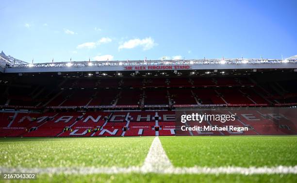 General view inside the stadium prior to the Premier League match between Manchester United FC and Fulham FC at Old Trafford on August 16, 2024 in...