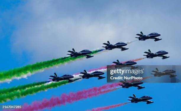 The Italian Air Force Frecce Tricolori fly over Washington, DC, on October 12 as part of their tour of the United States. They perform in Ocean City,...