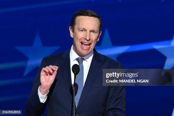 Senator Chris Murphy, Democrat from Connecticut, speaks on the third day of the Democratic National Convention at the United Center in Chicago,...