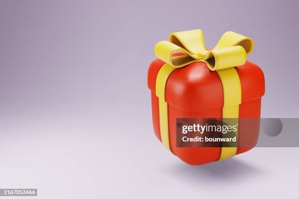 3d red gift box with ribbon bow isolated on a gray background. vector - empty box stock illustrations